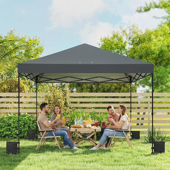 Outsunny 10 x 10 ft Pop Up Canopy Tent with One Push Setup, Easy Setup Outdoor Portable Instant Canopy Shelter with Wheeled Carry Bag, Sandbags, Adjustable Height for Parties, Events, Dark Gray