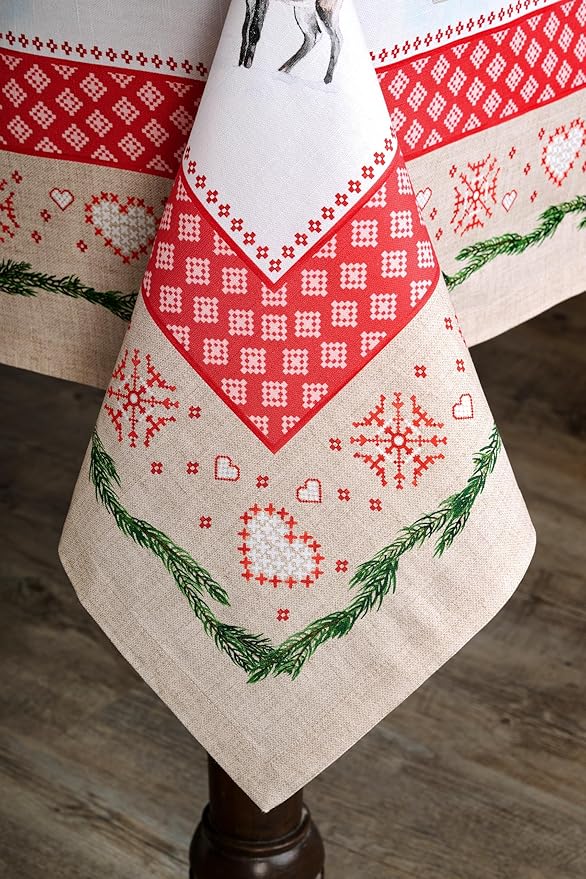 Maison d' Hermine Table Cloth Rectangle Table 100% Cotton 60 x 108 Inches Fall Tablecloth Reusable Everyday Use for Thanksgiving Christmas Decorations Dining Farmhouse Party (Rural Christmas)