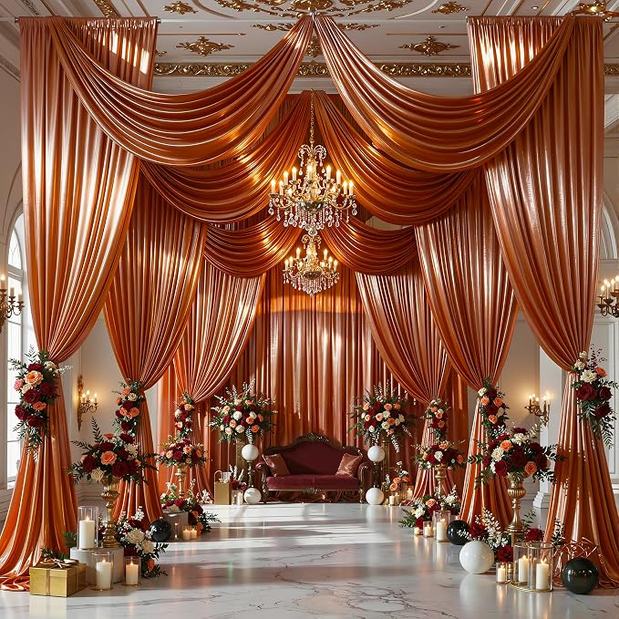 20x10ft Terracotta Glitter Backdrop Curtain for Parties, Wrinkle Free Satin Photo Backdrop Drapes 4 Panels 5x10FT Shimmer Back Drop Cloth for Wedding Birthday Baby Shower Photography Background Decor