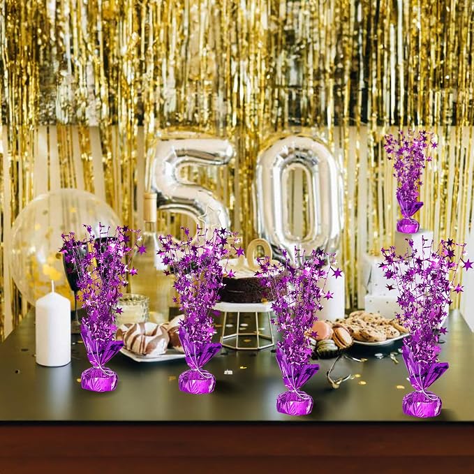 Gyufise 6 Pack Metallic Foil Spray Centerpiece Star Table Decoration Burst Table Centerpieces Table Decor for Birthday Wedding Anniversary Graduation Holiday Party Supplies Purple