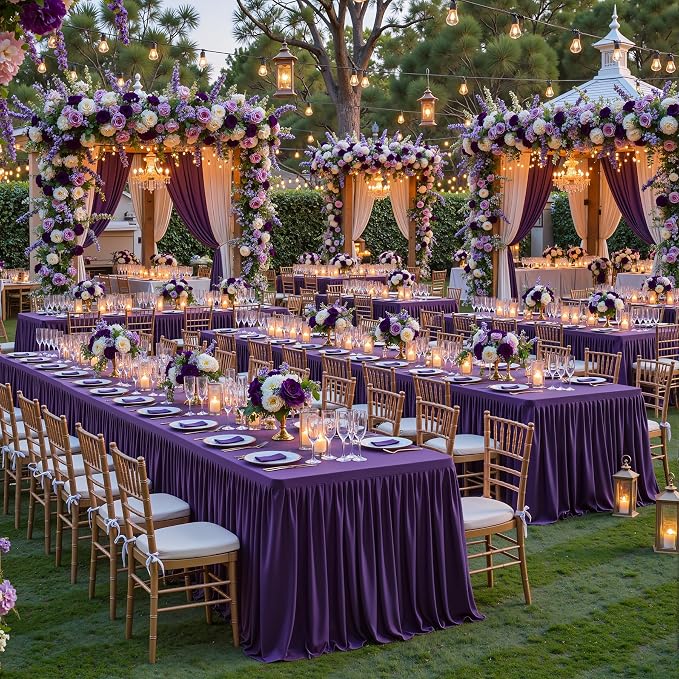 Wish Care 6 Pack Purple Rectangle Table Clothes for 8 Foot Tables, Polyester Fitted Tablecloths 8ft Stretch Table Cover for Wedding, Birthday, Parties, Trade Show, Craft Show