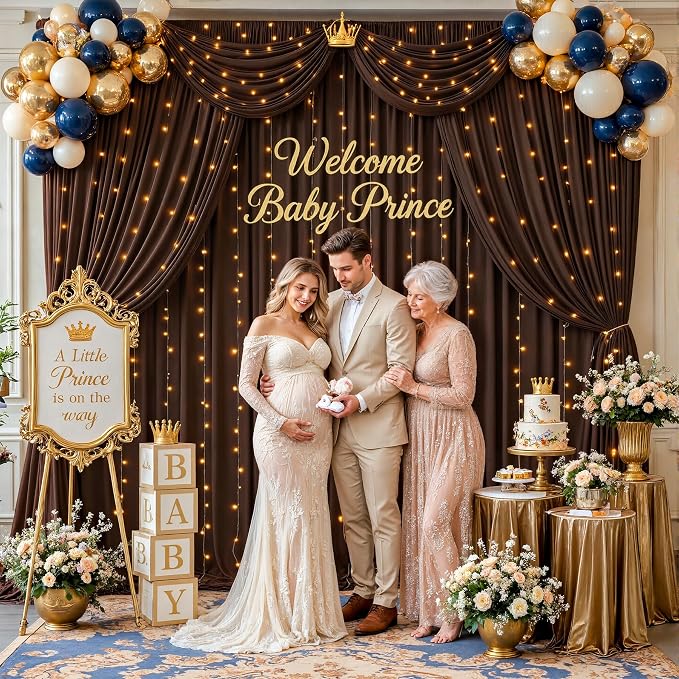 Brown Backdrop Curtains with Lights for Parties,10x10FT Wrinkle Free Wedding Photo Backdrop Curatin Drapes Fabric for Baby Shower Birthday Ceremony Reception Home Party Decorations