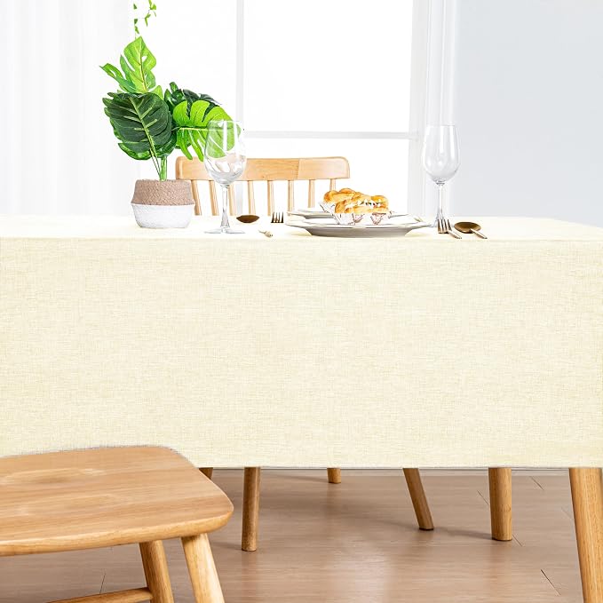 Hiasan Faux Linen Rectangle Tablecloth - Wrinkle and Stain Resistant Washable Table Cloth for Kitchen Dining Room Holiday Table Cover for Dinner, Champagne, 70 x 120 Inch