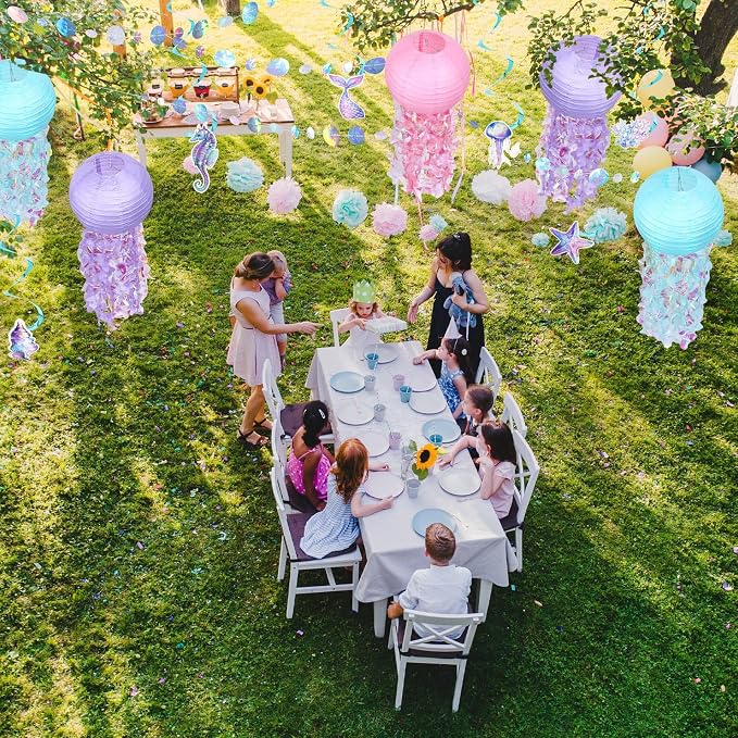 18 Pcs Mermaid Party Decorations Jellyfish Paper Lanterns Hanging Mermaid Garland Under The Sea Ocean Theme Party Supplies for Baby Shower Birthday Classroom Decoration