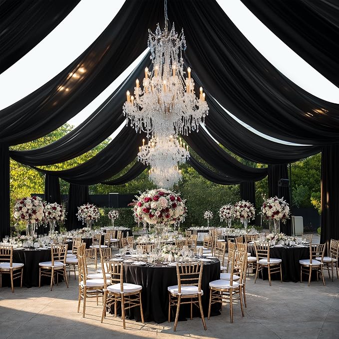 4 Panels 5x20ft Black Ceiling Drapes for Wedding Parties, Wrinkle Free 20ft Ceiling Curtain for Tent, Silky Easy to Draping Arch Drapery for Birthday Party Canopy Tent Decor