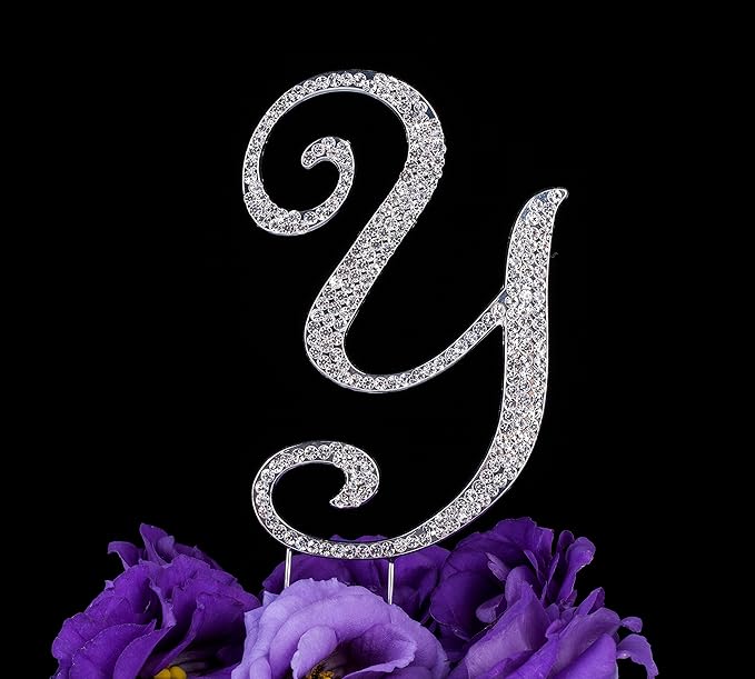 LOVENJOY Gift-Boxed 3" Letter Y Rhinestone Monogram Cake Topper