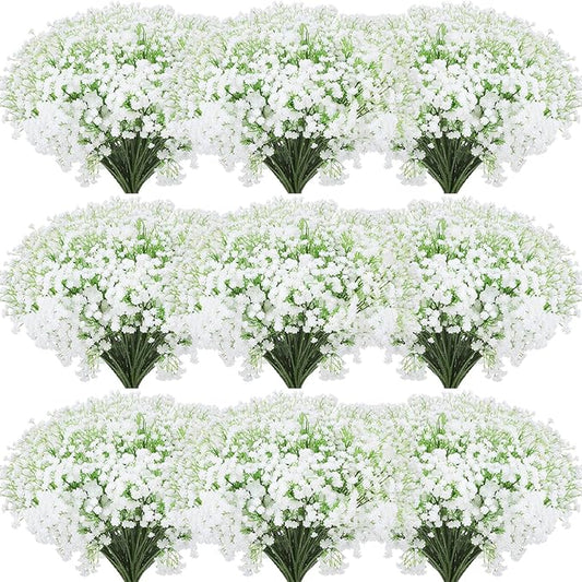 Janinka 100 Pcs Baby Breath Artificial Flowers Bulk Artificial Baby Breath Gypsophila Flower 20.8 Inch Faux Gypsophila Bouquet Fake Floral Greenery for Wedding Party Decor (White)