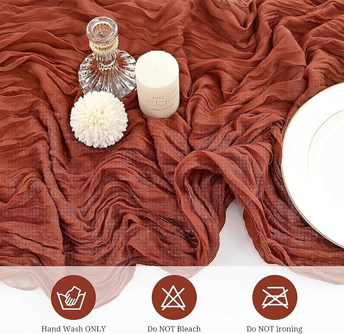 24 Pack Cheesecloth Table Runner, 35x120 Inch Terracotta Table Runners Rustic Burnt Orange Cheese Cloth Boho Gauze Semi Sheer Runner for Wedding Baby Shower Home Decor