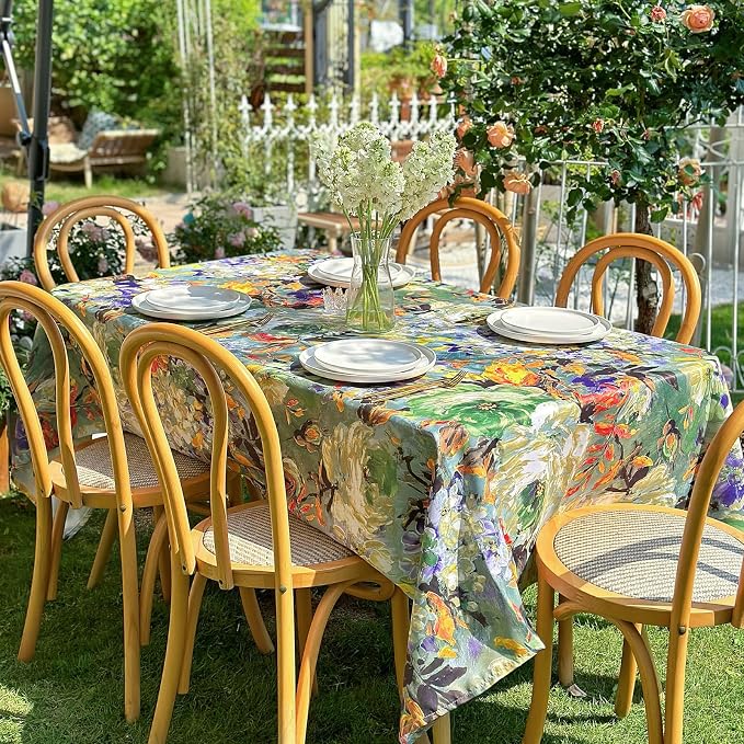 Rectangle Outdoor Tablecloth 84''x60'' - Waterproof Stain Resistant Washable Table Cloth, Durable Table Cover for Easter, Dining, Party, Picnic - Green