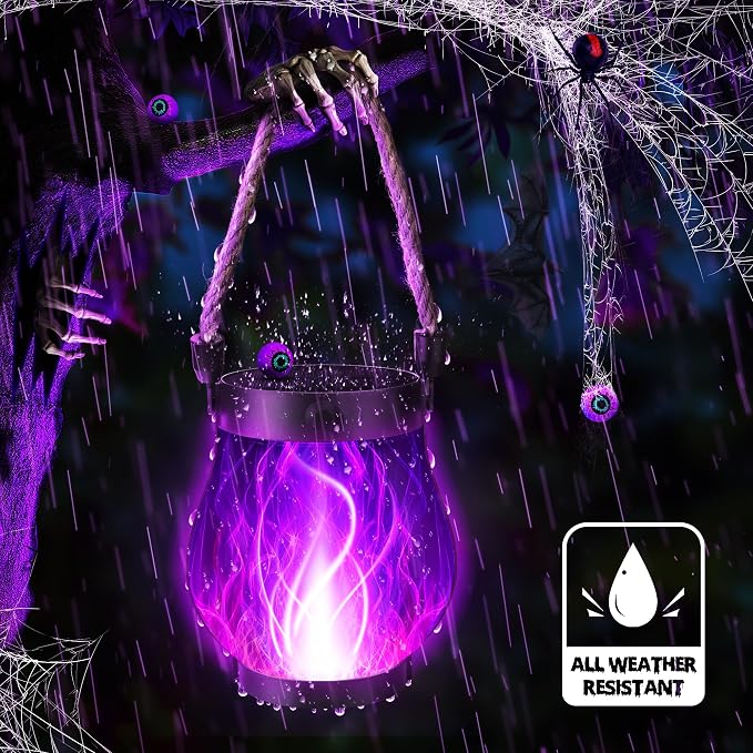 Jyoiat Solar Flame Lantern Hanging Outdoor Waterproof Purple - 2 Pack Flame Lanterns with Dual Charging Modes of Solar & USB for Garden or Yard Decorations (Purple - 2 Pack)