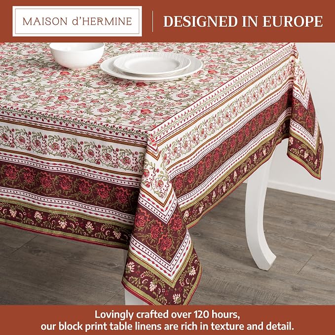 Maison d' Hermine Table Cloth Rectangle Table 100% Cotton 70 x 108 Inches Fall Tablecloth Reusable Everyday Use for Thanksgiving Christmas Decorations Dining Farmhouse Party (Reveillon Au Jardin)