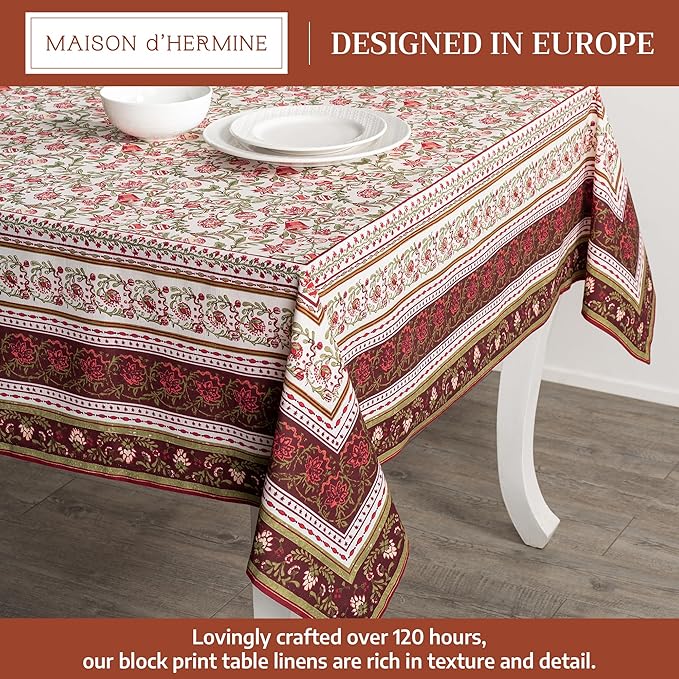 Maison d' Hermine Table Cloth Rectangle Table 100% Cotton 70 x 120 Inches Fall Tablecloth Reusable Everyday Use for Thanksgiving Christmas Decorations Dining Farmhouse Party (Reveillon Au Jardin)