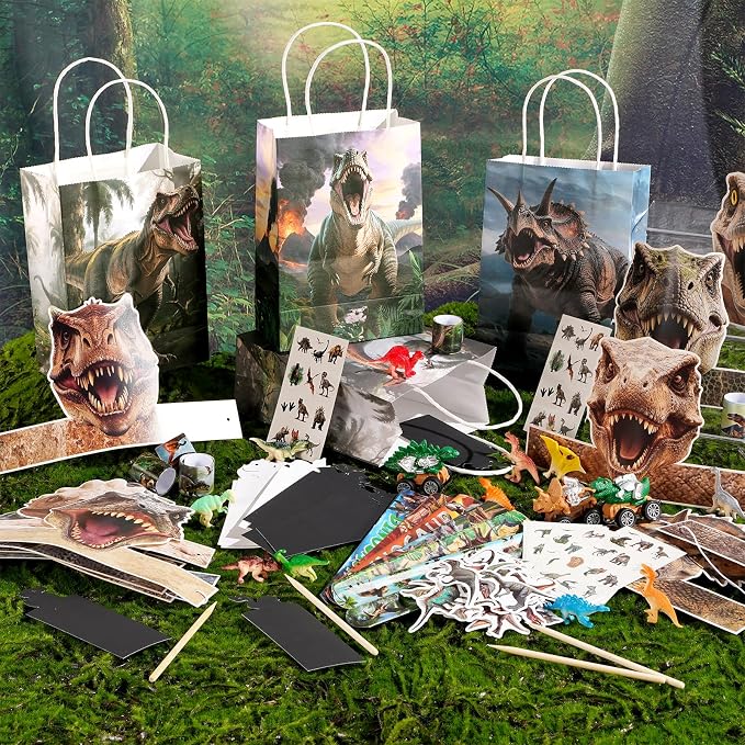 Vanblue 134 Pcs Dinosaur Party Favors Set Gift Prehistoric Dinosaur Birthday Decorations Classroom School Reward for Kids Prizes Forest Realistic Dino Headbands Goodie Bag Stuffers