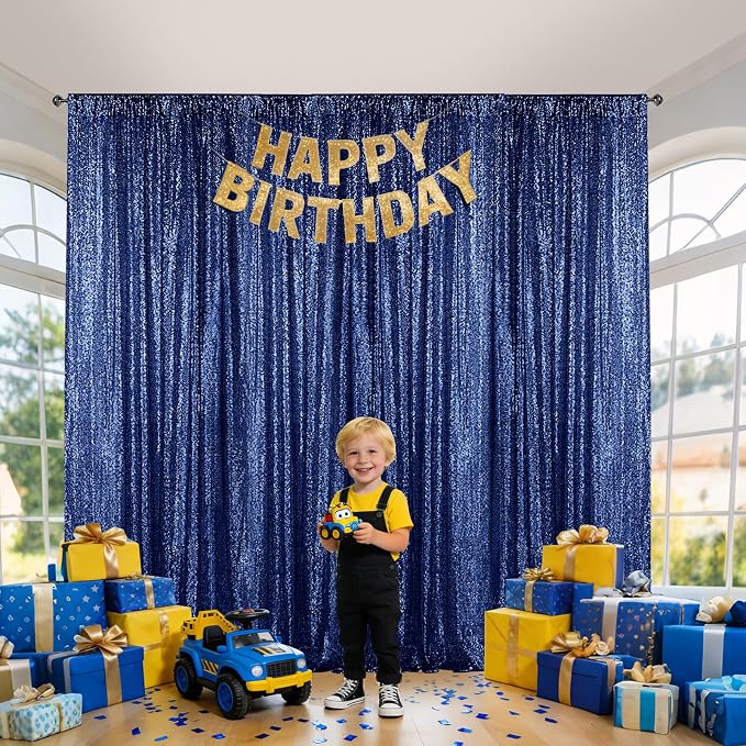 Sugargirl Navy Sequin Backdrop Curtain 6 Panels 2FTx8FT Glitter Navy Background Drapes Sparkle Photography Backdrop for Party Wedding Birthday Wall Decoration