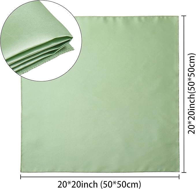 50 Pack Square Satin Dinner Napkins, 20x20 Inches Silky Soft Smooth Table Cloth Napkins for Restaurant Weddings Banquet Party Decoration, Sage Green
