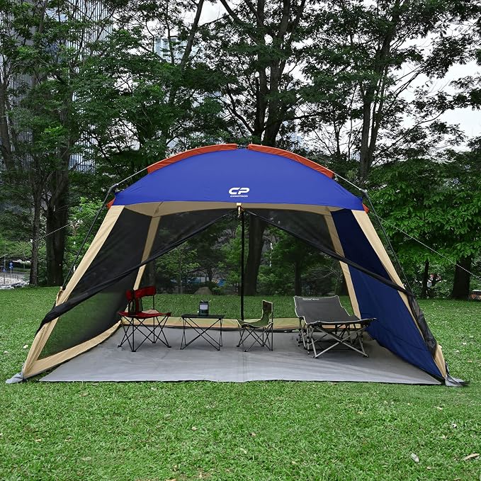 CAMPROS CP Screen House Room with 1 Pc Removal Wind/Sun Panel Canopy Tent Camping Tent Screen Shelter Gazebos for Patios Outdoor Camping Activities, 12'X12'X92in(H) - Blue