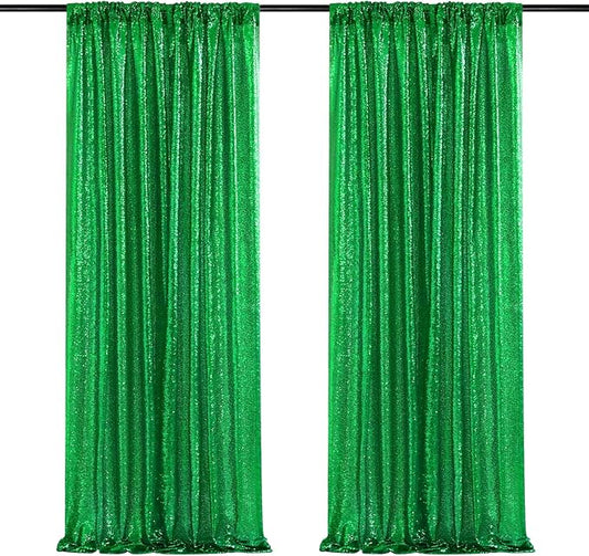 Green Sequin Backdrop Curtains-2 Panels 2FTx8FT Green Backdrop for St Patricks Day, Glitter Party Decorations Background Drapes for Wedding Birthday Anniversary Graduation Photo Booth Decor