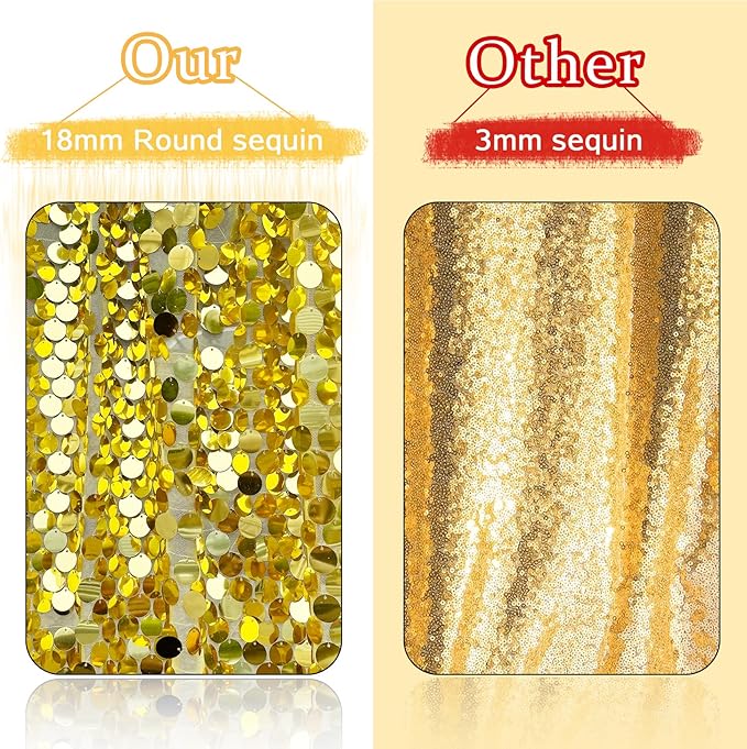 Gold Payette Sequin Backdrop, 4x10 Feet, 2 Panel Shimmer Large Sequin Backdrop Curtain for Decor, Parties, Home