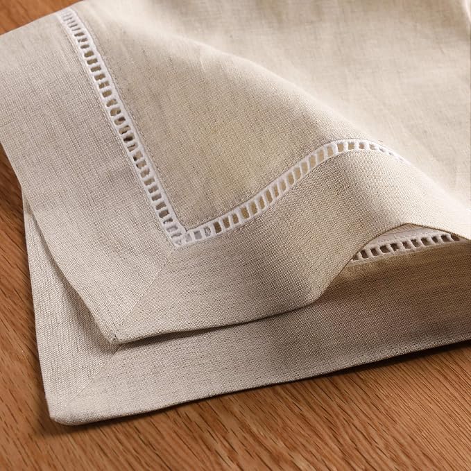 Simple&Opulence 100% Linen Dinner Napkins, Hemstitched Decorative 18x18 Inch Natural French Flax Cloth, Pack of 4 Reusable Napkins,Stone Washed with Handcrafted Mitered Corners