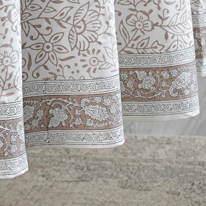 Ridhi Round Tablecloth Hand Block Print 100% Cotton Reusable Taupe Jal 60 Inch Table Cover Decorative Everyday Use for Dining, Home, Party, Wedding, Farmhouse, Party Gift for Spring, Mother's Day