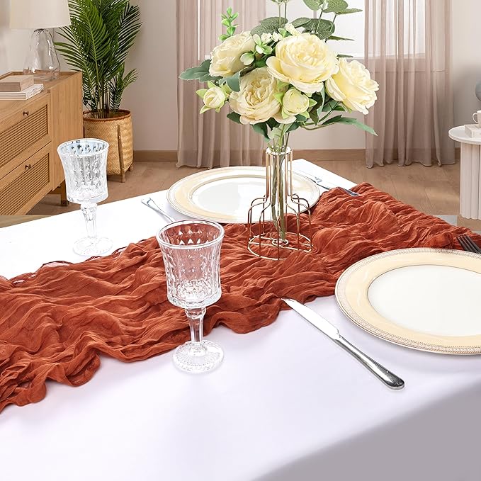 6 Pack 10FT Terracotta Cheesecloth Table Runner 120 Inch Long Gauze Rustic Boho Spring Cheese Cloth Table Runner Sheer Fabric Decorations for Holiday Party Wedding Banquet Bridal Baby Shower Décor
