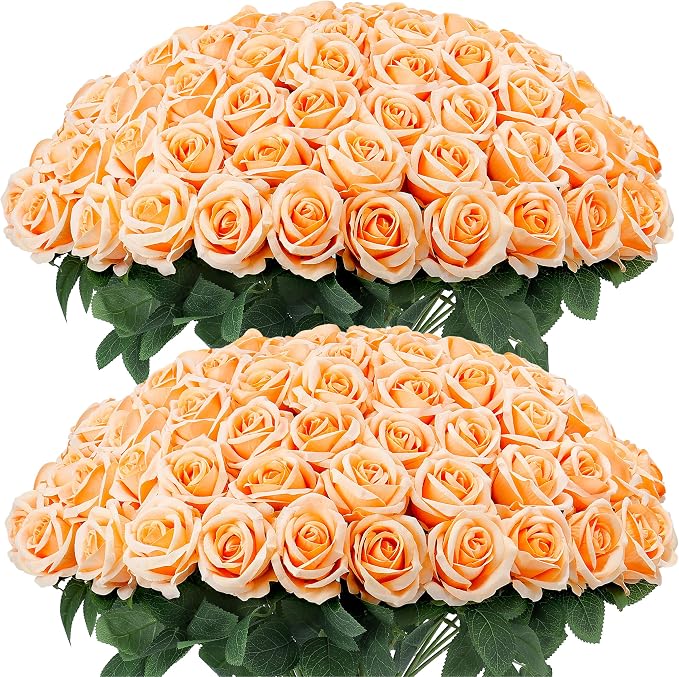 Auihiay 60PCS Artificial Roses, Champagne Roses, Velvet Silk Roses, Realistic Artificial Flowers for Wedding Centerpiece Decor, Bridal Bouquets, Father's Day Decor, Birthday & Valentine's Day Gift