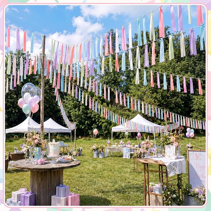 Tenceur 131 ft Party Decor Pre Assembled Ribbon Tassel Garland Boho School Classroom Streamer Ribbon Tassel Garland Birthday Nursery Photography Prop Decor