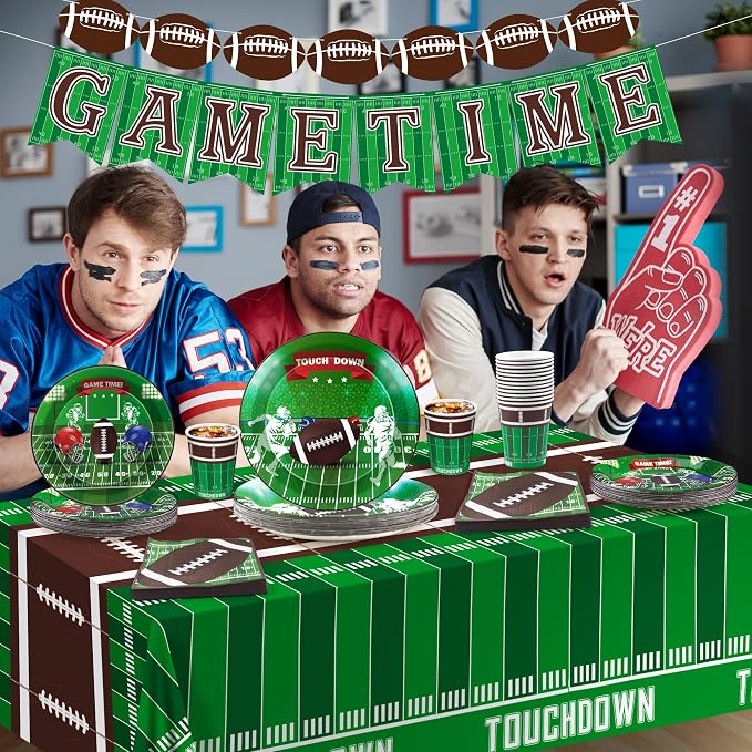 OHOME Football Party Decorations - Super Game Bowl Party Decorations 2027 - Serve 24 - Football Plates Tablecloth Napkins Cups Banner | Football Party Supplies Favors Accessories Birthday Decor