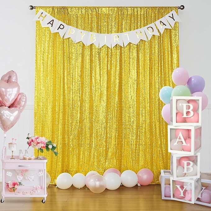 Sugargirl Golden Yellow Sequin Backdrop Curtain 6 Panels 2FTx8FT Glitter Golden Yellow Background Drapes Sparkle Photography Backdrop for Party Wedding Birthday Wall Decoration