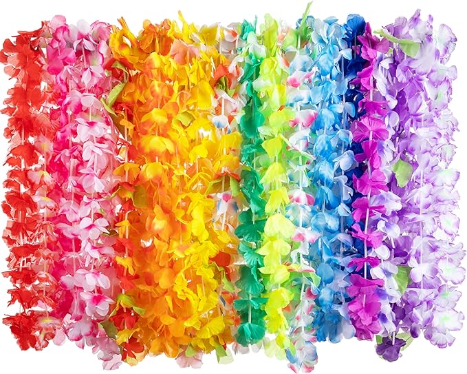 JOYIN Toy 60 Counts Hawaiian Leis Bulk, Tropical Flower Lei Hawaiian Lei Beach Hawaii Luau Party Favor Decoration Packs Party Supplies