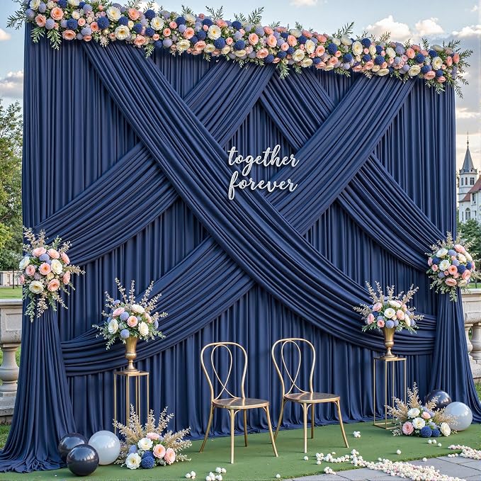 6 Panles Navy Blue Backdrop Curtains - Wrinkle Free Fabric Backdrop Curtain for Photoshoot, 10FT Wedding Party Photo Backdrop Drapes for Birthday Baby Shower Photography Stage Background Decorations