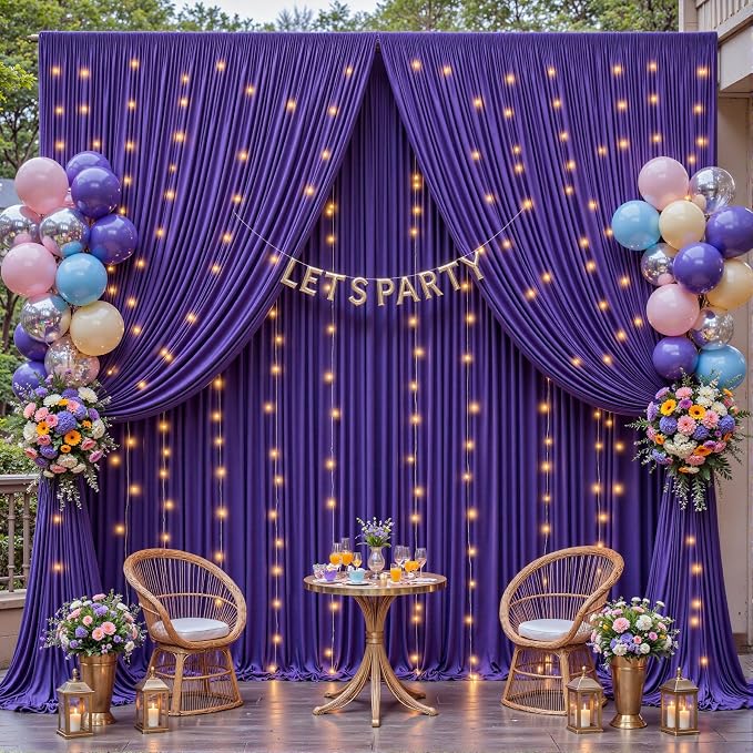 2 Panles Purple Backdrop Curtains - Wrinkle Free Fabric Backdrop Curtain for Photoshoot, 10FT Wedding Party Photo Backdrop Drapes for Birthday Baby Shower Photography Stage Background Decorations