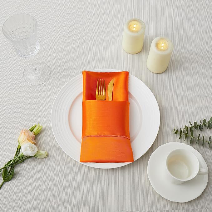 24 Pack Square Satin Dinner Napkins, 17x17 Inches Silky Soft Smooth Table Cloth Napkins for Restaurant Weddings Banquet Party Decoration, Orange