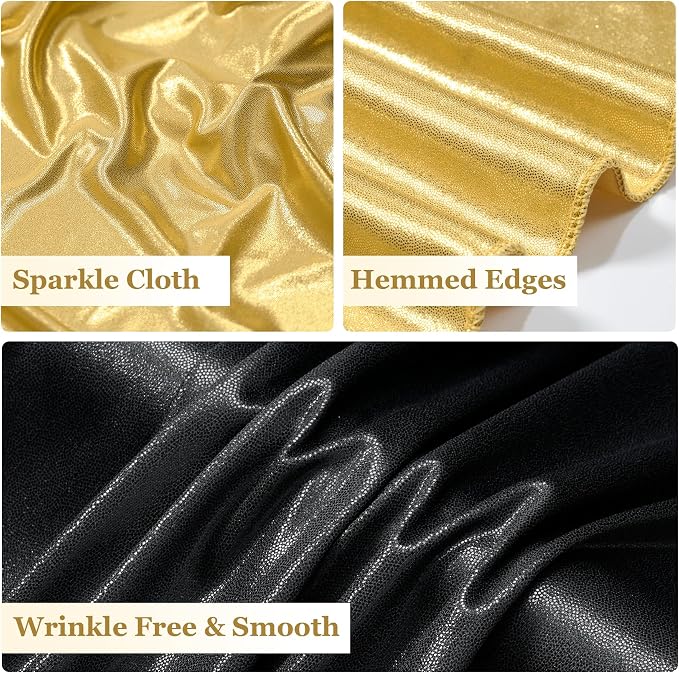 20ftx10ft Black and Gold Sequin Backdrop Curtain Panels for Parties, Wrinkle Free Glitter Photo Backdrop Drapes 4 Panels 5x10FT Shimmer Back Drop Cloth for Wedding Birthday Photography Background