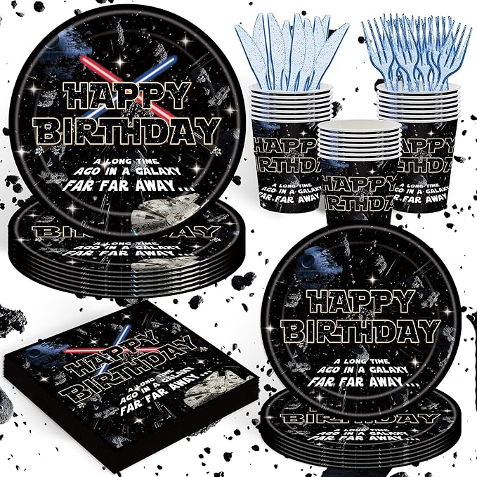 120 Pcs of Galaxy Party Supplies, Including 20 Plates, 20 Napkins, 20 Disposable Paper Cups, 20 Forks, And 20 Knives, Star Birthday Party Decorations, And Birthday Decorations for 20 Guests