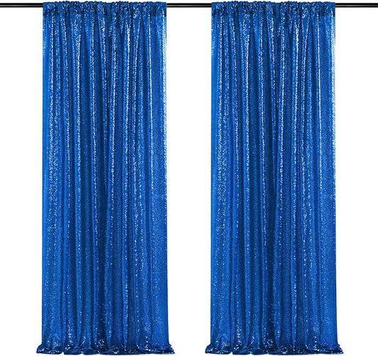 4th of July Party Decorations,2 Panels 3FTx8FT Navy Blue Sequin Backdrop Curtains, Glitter Party Decorations Background Drapes for Birthday Party Graduation Photo Booth Decor