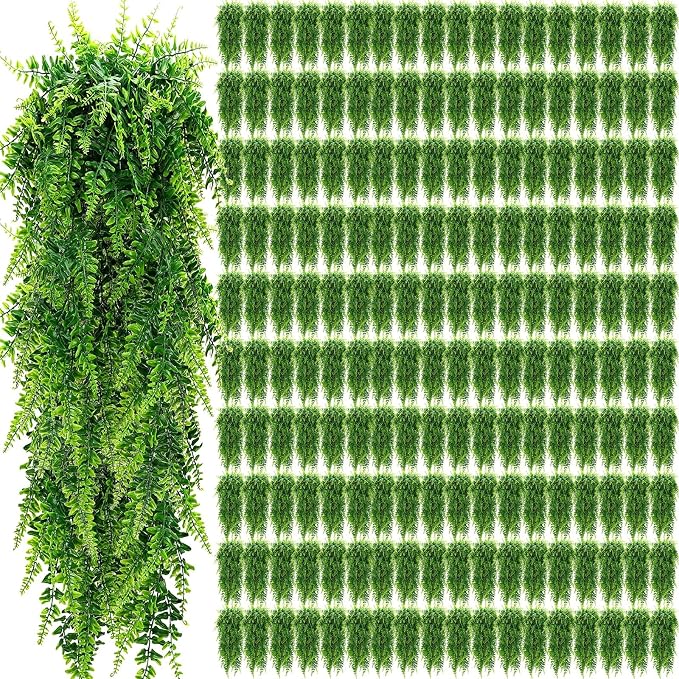Geosar 116 Pcs Artificial Hanging Plants 32 Inch Hanging Boston Ferns Plastic Fake Plants for Wall Room Garden Wedding Garland Indoor Outdoor Decoration, No Basket