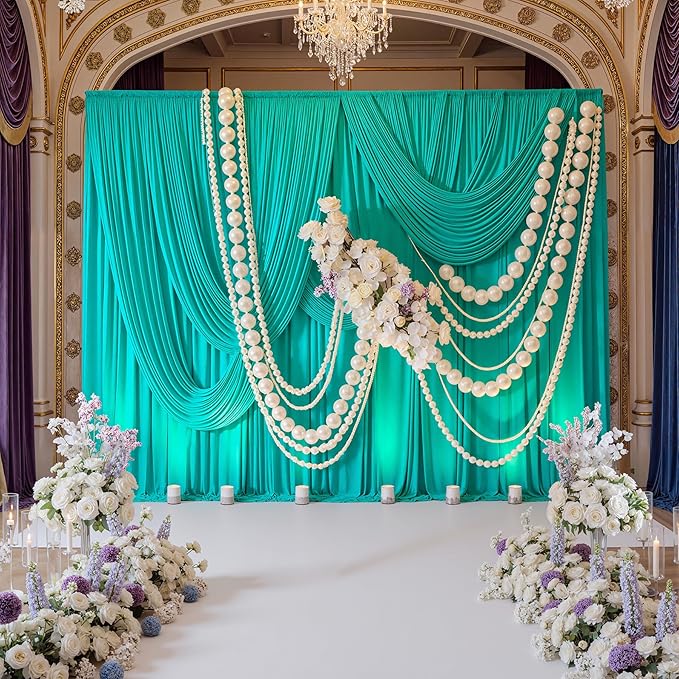 10ft x 10ft Wrinkle Free Turquoise Backdrop Curtains for Parties, Polyester Photo Backdrop Drapes 2 Panels 5x10ft for Wedding Mermaid Birthday Photography Background Party Backdrop