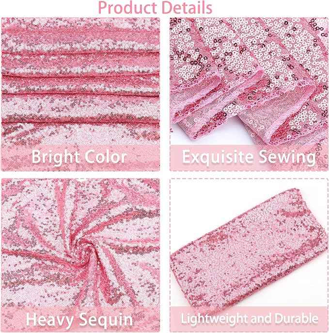 12 Packs 12 X 108 Inch Pink Sequin Table Runner Glitter Dining Table Runner for Birthday Wedding Engagement Bridal Baby Shower Bachelorette Holiday Celebration Party Supplies Decorations (Pink)
