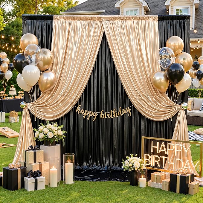 20ftx10ft Black and Champagne Sequin Backdrop Curtain Panels for Parties, Wrinkle Free Glitter Photo Backdrop Drapes 4 Panels 5x10FT Shimmer Back Drop Cloth for Wedding Birthday Photography Background