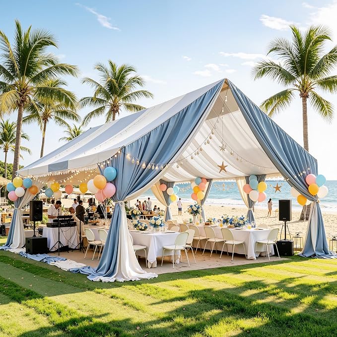 50x20ft Light Beige Ceiling Drapes, 10 Panels 20ft Height Wrinkle-Free Tent Draping Curtains for Wedding Party Tent Canopy Arch Backdrop Decorations