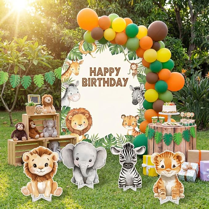 Honoson 4 Pcs Large 24" x 32" Safari Animals Cardboard Cutouts Standup Life Size, Wildlife Jungle Birthday Party Decoration Yard Signs for Baby Shower Forest Camp Themed Lawn Classroom Photo Backdrop