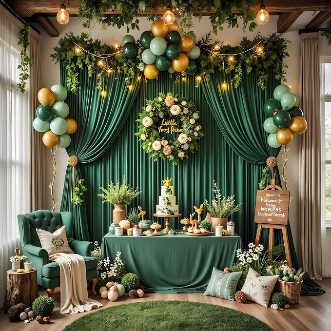 20ft x 12ft Wrinkle Free Hunter Green Backdrop Curtains for Parties, Silky Photo Backdrop Drapes 12FT Long Back Drop Cloth for Wedding Birthday Photography Background Decor