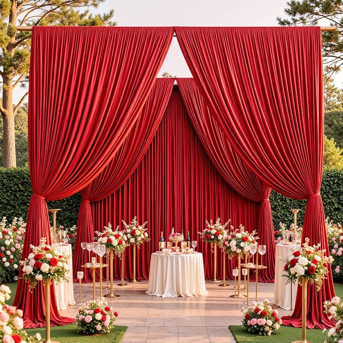 10x10ft Wrinkle Free Red Backdrop Curtains for Parties, 2 Panels 5x10ft Silky Polyester Photo Backdrop Drapes Back Drop Cloth Drapery for Wedding Birthday Photography Background Decor
