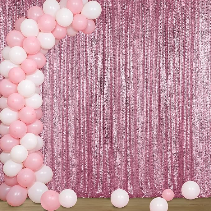 Sugargirl Pink Sequin Backdrop Curtain 4FTx8FT Glitter Pink Background Drapes Sparkle Photography Backdrop for Party Wedding Birthday Wall Decoration(1 Panel)