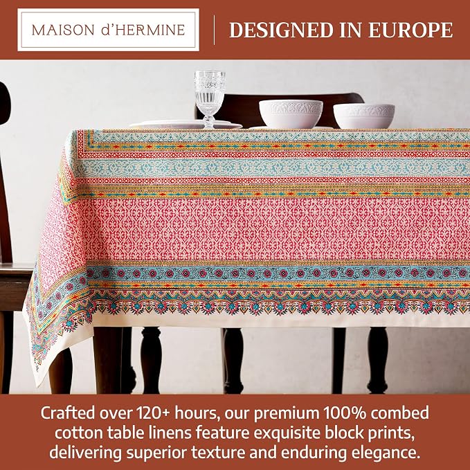 Maison d' Hermine Premium Table Cloth Rectangle Table 100% Combed Cotton 140 x 70 Inches Tablecloth Reusable Decorative for Dining Room, Farmhouse, Home, Party, Festive & Wedding - Lauris
