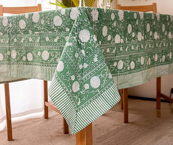 Block Print Table Cloth- 54x108 Inch Rectangle 100% Cotton Handmade Pre-Shrink, Washable for Spring, Kitchen & Dining Perfect for Patio, Indoor & Outdoor, Farmhouse