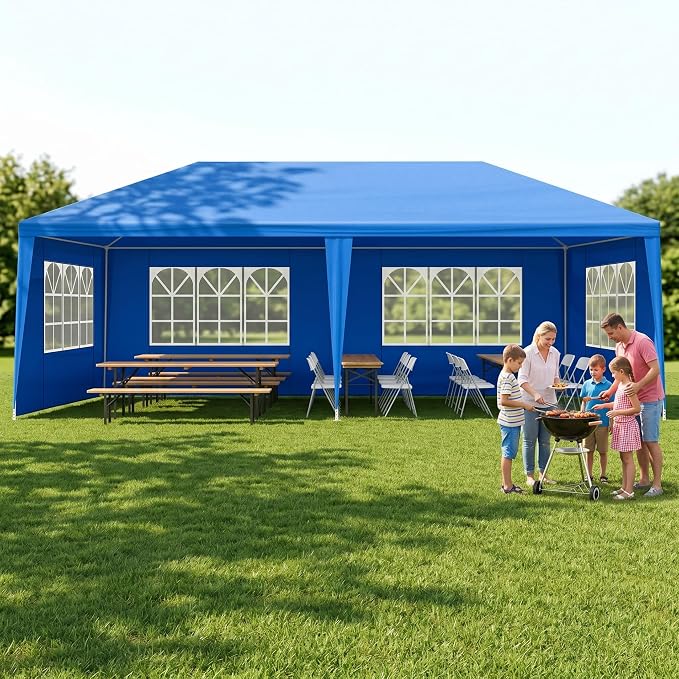 10x20 Canopy Tent for Parties, Heavy Duty Waterproof Outdoor Tent with 6 Detachable Sidewalls & Window Panels, Large Event, Wedding & Backyard Shelter, Commercial & Personal Use, Blue