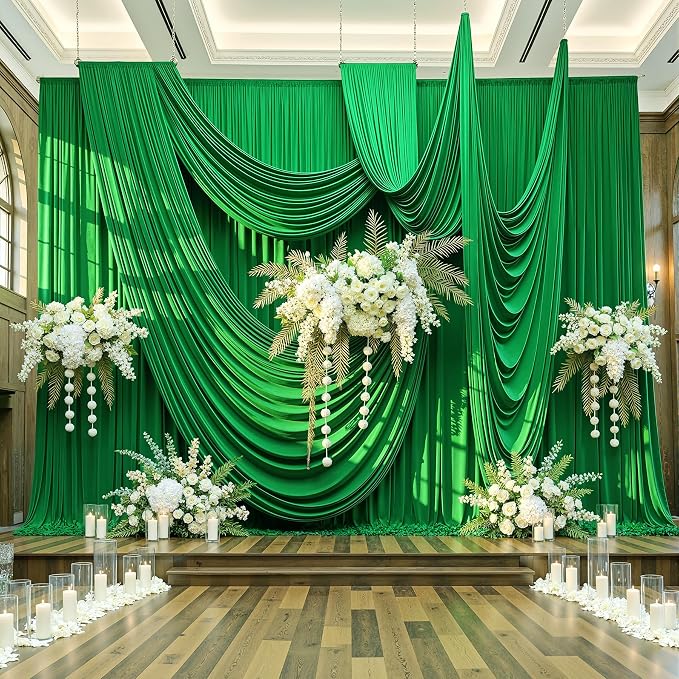 20ft×12ft Green Backdrop Curtains for Wedding Parties, 4 Panels Wrinkle Free Polyester Photo Backdrop Drapes Back Drop Cloth for Birthday Photography Background