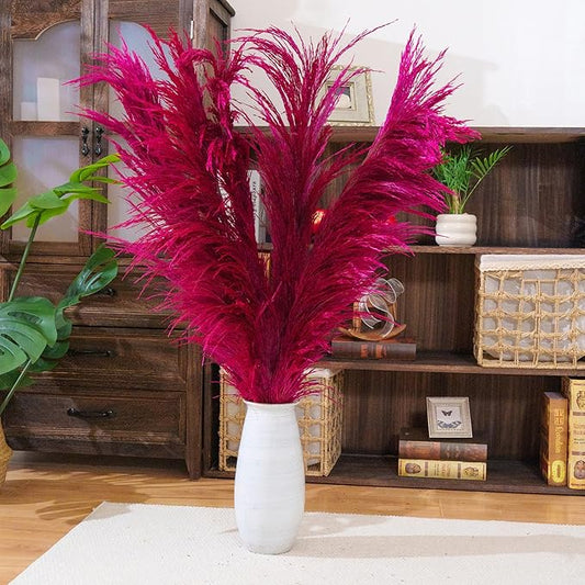 Hot Pink Pampas Grass for Vase Decor, 8pcs Natural Pampas Grass, Dried Pompas Floral, Elegant Feather Flowers for Wedding Decorations, Living Room Decor (Natural Purple Red, 8pcs 31.5"(80cm))